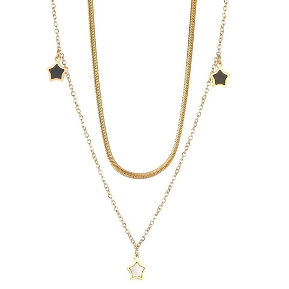NEW 14K Yellow Gold Lucky Star Layered Luxury Necklace